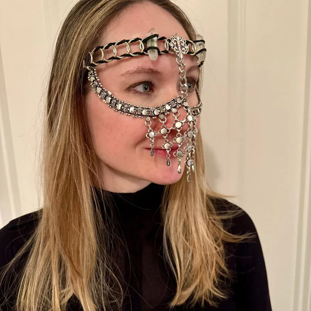 Silver Face Jewelry Mask Arabic Style Belly Dance Burning Man Festival Halloween